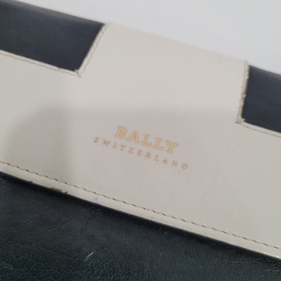 Bally Switzerland Envelope Wallet Organizer Black White Large Leather Clutch - Picture 9 of 11